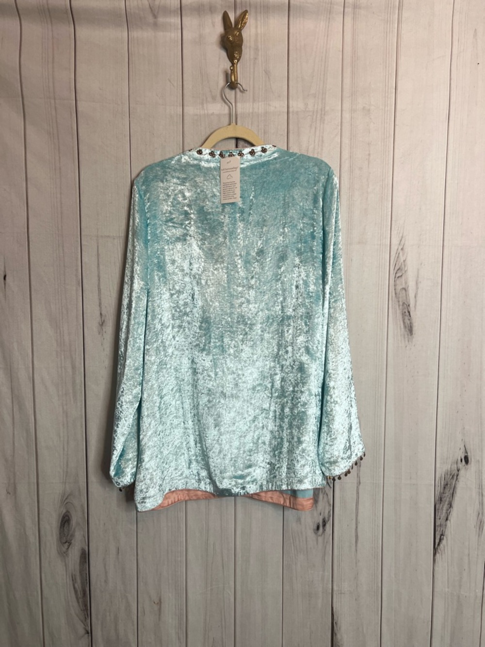 Soft Surroundings Aqua Crushed Velvet Moroccan Boho Beaded Embellished Tunic - Picture 5 of 5
